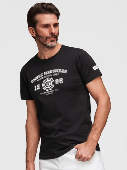 Ombre Clothing Férfi pamut póló College nyomattal - V2 black OM-TSPT-0269 Ombre Clothing