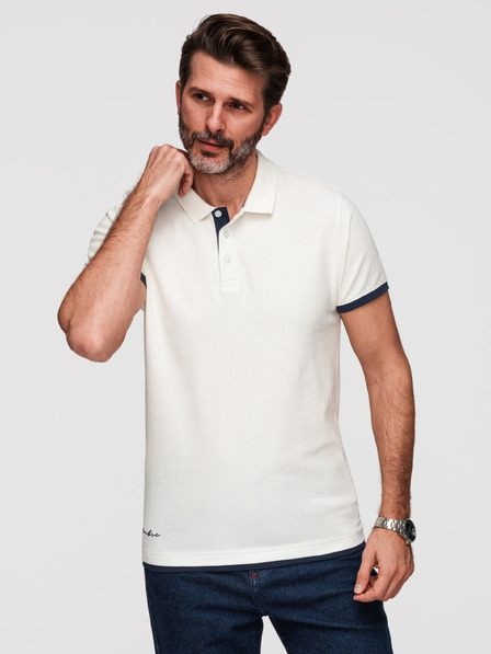 Ombre Clothing Férfi pamut pólóing kontraszt szegéllyel - fehér V1 OM-POSS-0170 Ombre Clothing