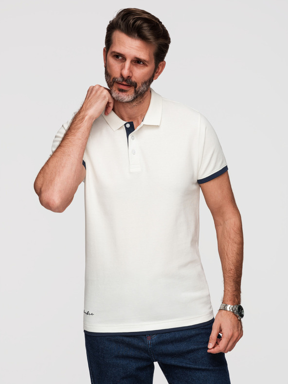 Ombre Clothing Férfi pamut pólóing kontraszt szegéllyel - fehér V1 OM-POSS-0170 Ombre Clothing