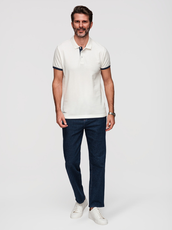 Ombre Clothing Férfi pamut pólóing kontraszt szegéllyel - fehér V1 OM-POSS-0170 Ombre Clothing