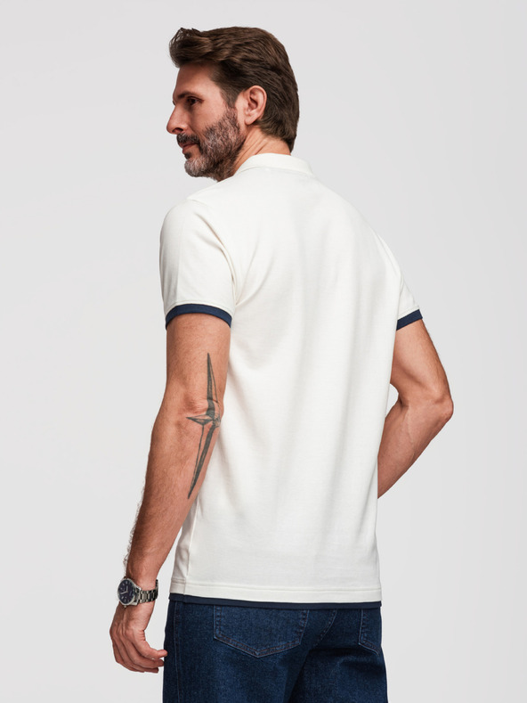 Ombre Clothing Férfi pamut pólóing kontraszt szegéllyel - fehér V1 OM-POSS-0170 Ombre Clothing