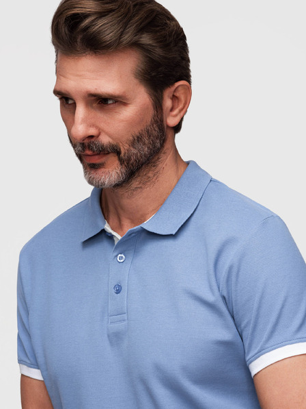 Ombre Clothing Férfi pamut póló kontraszt szegéllyel - kék V3 OM-POSS-0170 Ombre Clothing