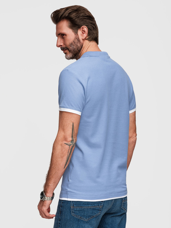 Ombre Clothing Férfi pamut póló kontraszt szegéllyel - kék V3 OM-POSS-0170 Ombre Clothing