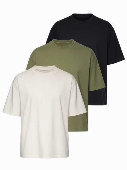 Ombre Clothing Pólók OM-TSBC-0291 - fekete/fehér/világos olíva Ombre Clothing
