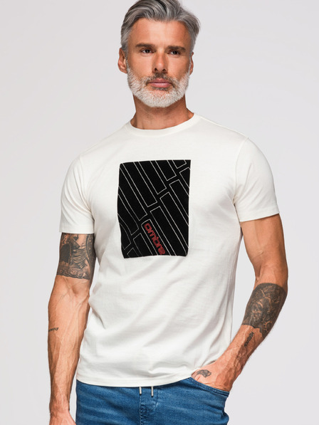 Ombre Clothing Férfi pamut pólók geometrikus nyomattal - fehér V1 OM-TSPT-0259 Ombre Clothing