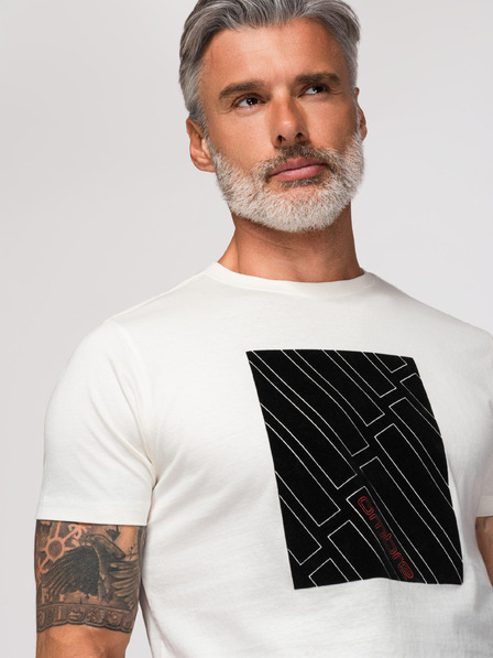 Ombre Clothing Férfi pamut pólók geometrikus nyomattal - fehér V1 OM-TSPT-0259 Ombre Clothing