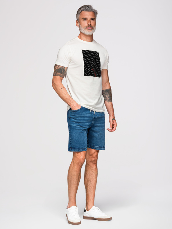 Ombre Clothing Férfi pamut pólók geometrikus nyomattal - fehér V1 OM-TSPT-0259 Ombre Clothing