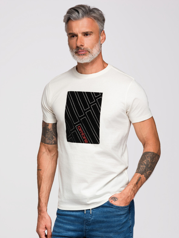 Ombre Clothing Férfi pamut pólók geometrikus nyomattal - fehér V1 OM-TSPT-0259 Ombre Clothing