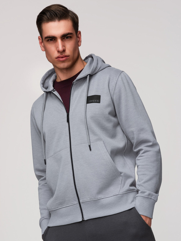 Ombre Clothing Férfi cipzáros kapucnis pulóver felvarrással - szürke V1 OM-SSZP-0256 Ombre Clothing
