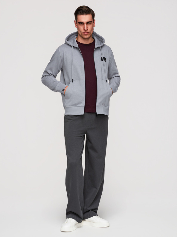 Ombre Clothing Férfi cipzáros kapucnis pulóver felvarrással - szürke V1 OM-SSZP-0256 Ombre Clothing