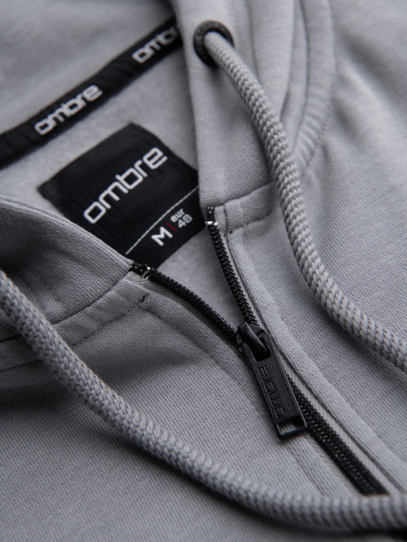 Ombre Clothing Férfi cipzáros kapucnis pulóver felvarrással - szürke V1 OM-SSZP-0256 Ombre Clothing