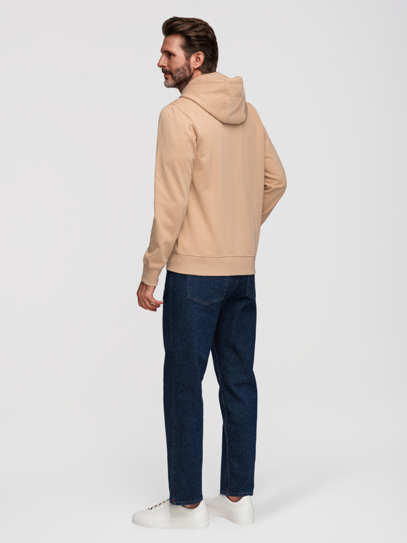 Ombre Clothing Férfi cipzáros kapucnis pulóver felvarrással - homok V2 OM-SSZP-0256 Ombre Clothing