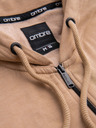 Ombre Clothing Férfi cipzáros kapucnis pulóver felvarrással - homok V2 OM-SSZP-0256 Ombre Clothing