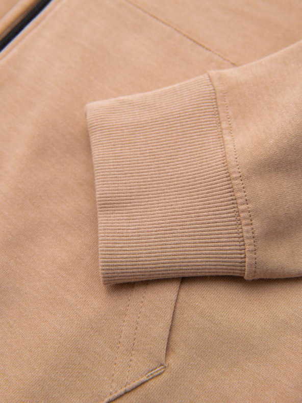 Ombre Clothing Férfi cipzáros kapucnis pulóver felvarrással - homok V2 OM-SSZP-0256 Ombre Clothing