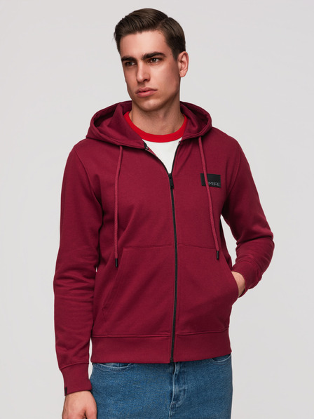 Ombre Clothing Férfi kapucnis pulóver gomb nélkül és felvarrással - piros V3 OM-SSZP-0256 Ombre Clothing