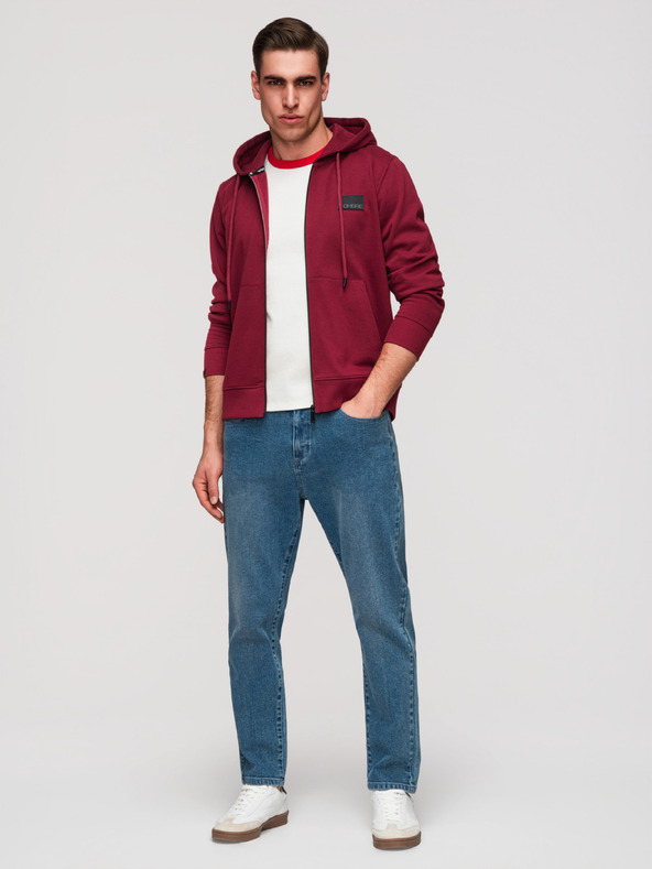 Ombre Clothing Férfi kapucnis pulóver gomb nélkül és felvarrással - piros V3 OM-SSZP-0256 Ombre Clothing