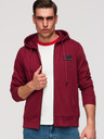 Ombre Clothing Férfi kapucnis pulóver gomb nélkül és felvarrással - piros V3 OM-SSZP-0256 Ombre Clothing
