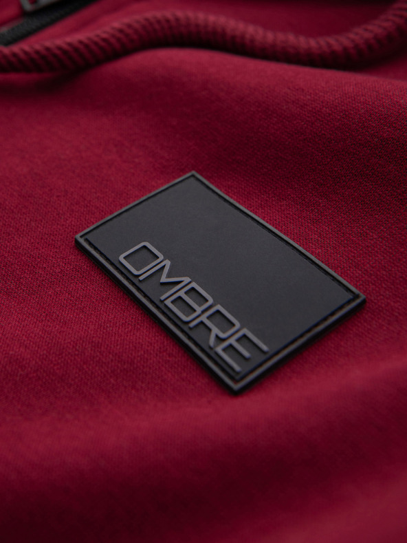 Ombre Clothing Férfi kapucnis pulóver gomb nélkül és felvarrással - piros V3 OM-SSZP-0256 Ombre Clothing