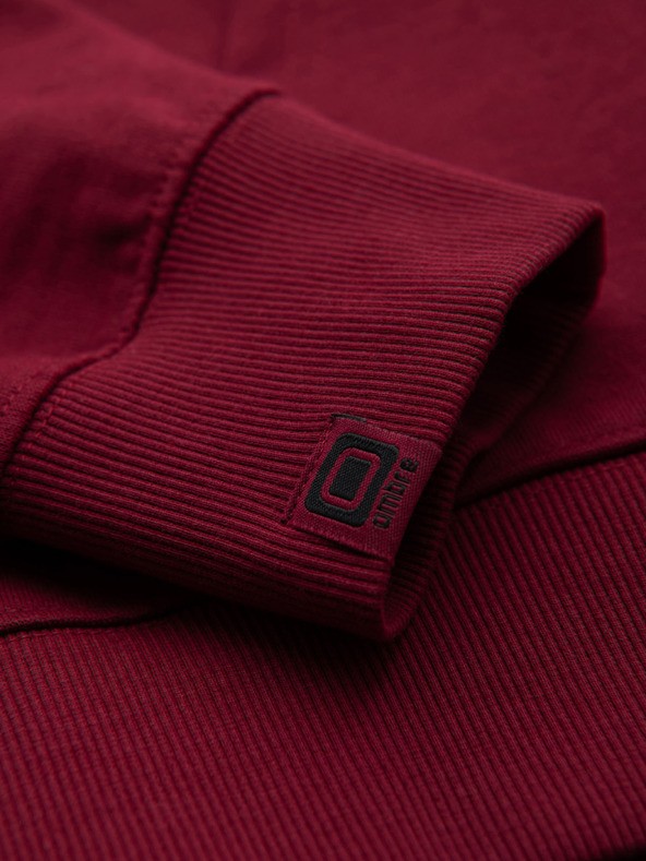 Ombre Clothing Férfi kapucnis pulóver gomb nélkül és felvarrással - piros V3 OM-SSZP-0256 Ombre Clothing