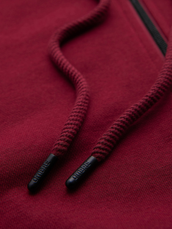 Ombre Clothing Férfi kapucnis pulóver gomb nélkül és felvarrással - piros V3 OM-SSZP-0256 Ombre Clothing