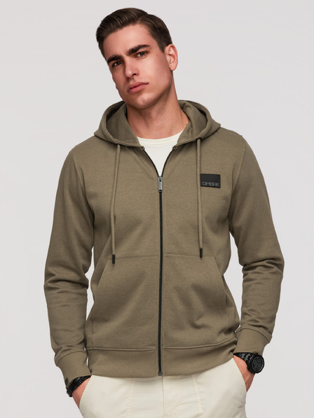 Ombre Clothing Férfi kapucnis pulóver gomb nélkül és felvarrással - olíva V4 OM-SSZP-0256 Ombre Clothing