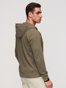 Ombre Clothing Férfi kapucnis pulóver gomb nélkül és felvarrással - olíva V4 OM-SSZP-0256 Ombre Clothing