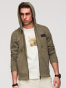 Ombre Clothing Férfi kapucnis pulóver gomb nélkül és felvarrással - olíva V4 OM-SSZP-0256 Ombre Clothing