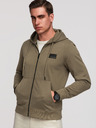 Ombre Clothing Férfi kapucnis pulóver gomb nélkül és felvarrással - olíva V4 OM-SSZP-0256 Ombre Clothing