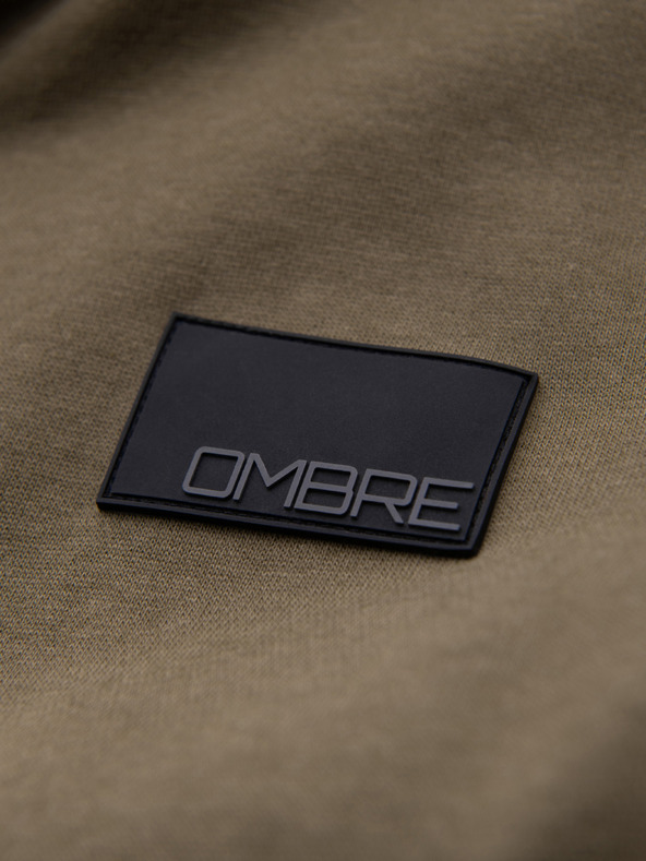 Ombre Clothing Férfi kapucnis pulóver gomb nélkül és felvarrással - olíva V4 OM-SSZP-0256 Ombre Clothing
