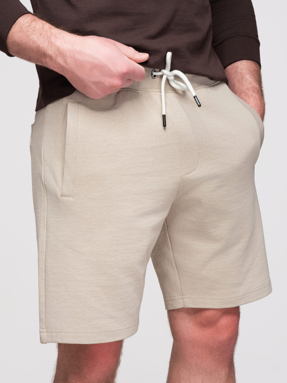 Ombre Clothing Férfi pamut rövidnadrág zsinórral és zsebbel - világos bézs V1 OM-SRBS-0205 Ombre Clothing