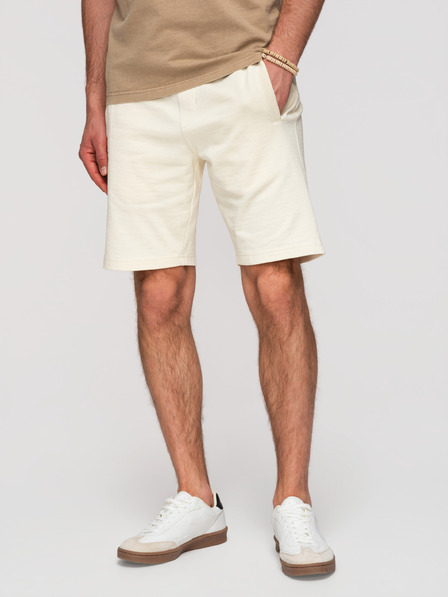Ombre Clothing Férfi pamut rövidnadrág szegéllyel és zsebbel - krém V12 OM-SRBS-0205 Ombre Clothing