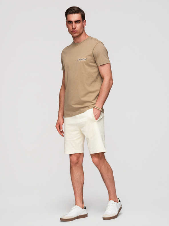 Ombre Clothing Férfi pamut rövidnadrág szegéllyel és zsebbel - krém V12 OM-SRBS-0205 Ombre Clothing