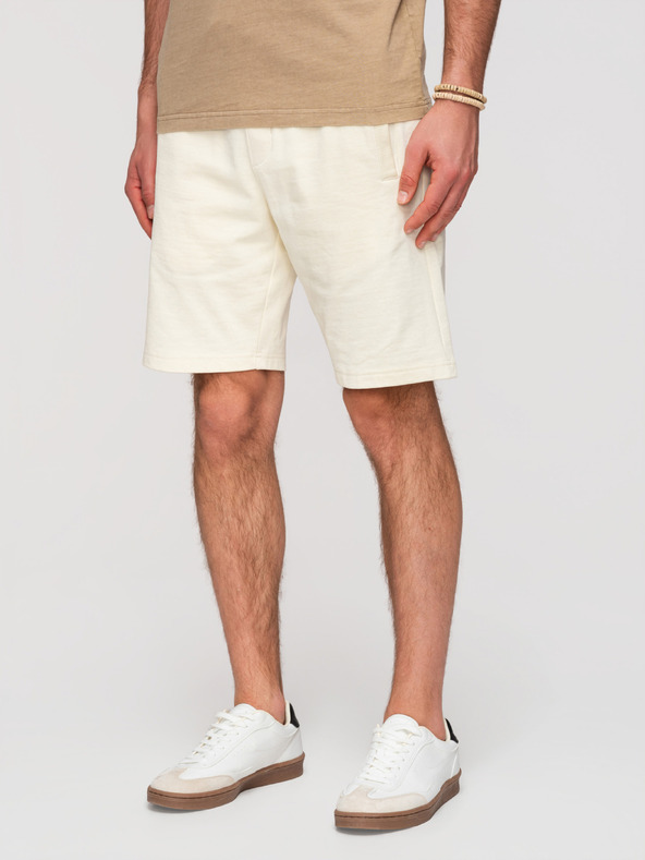 Ombre Clothing Férfi pamut rövidnadrág szegéllyel és zsebbel - krém V12 OM-SRBS-0205 Ombre Clothing