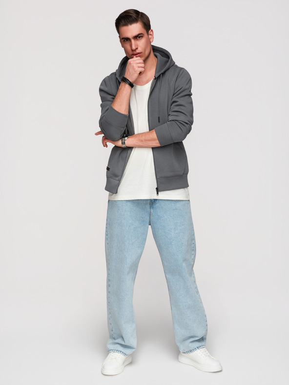 Ombre Clothing Férfi pamut BASIC cipzáras pulóver Ombre Clothing