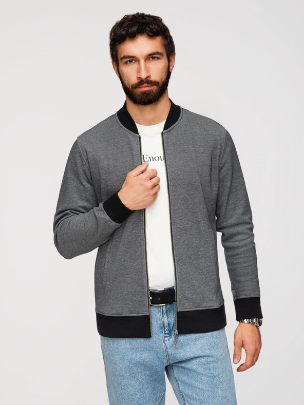 Ombre Clothing Férfi kötött bomber dzseki - fekete