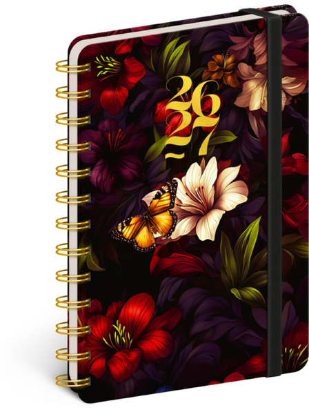 NOTIQUE NOTIQUE Spirális 18 hónapos naptár Petito – Vörös virágok 2026/2027, 13 x 18 cm