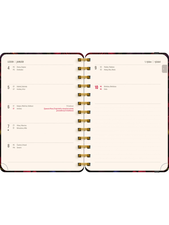 NOTIQUE NOTIQUE Spirális 18 hónapos naptár Petito – Vörös virágok 2026/2027, 13 x 18 cm