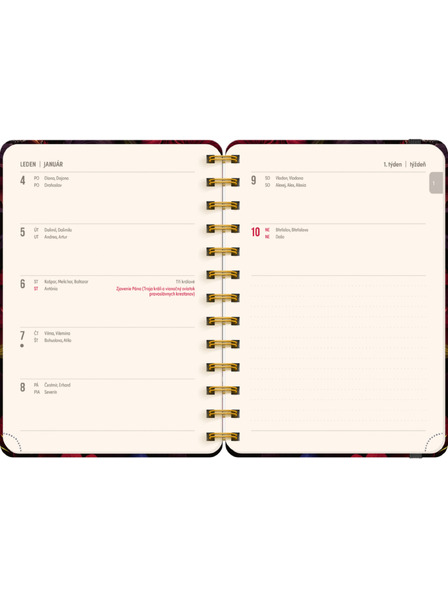 NOTIQUE NOTIQUE Spirális 18 hónapos naptár Petito – Vörös virágok 2026/2027, 13 x 18 cm