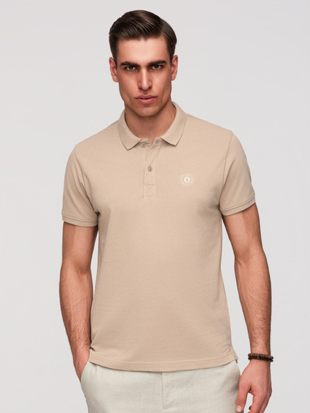 Ombre Clothing Férfi pamut pólóing BASIC - fehér/fehér/világosbarna V6 OM-POBS-0171 Ombre Clothing