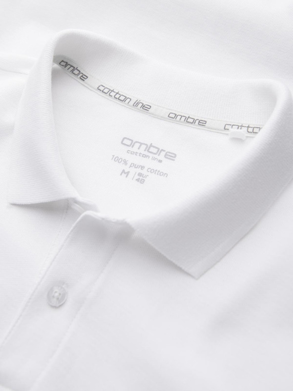 Ombre Clothing Férfi pamut pólóing BASIC - fehér/fehér/világosbarna V6 OM-POBS-0171 Ombre Clothing