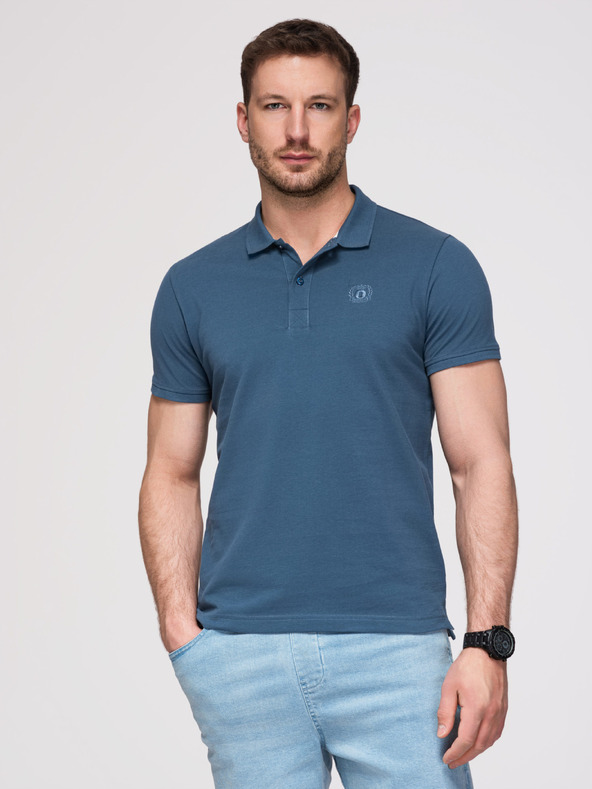 Ombre Clothing Férfi pamut pólóing BASIC - fehér/barna/sötétkék V4 OM-POBS-0171 Ombre Clothing