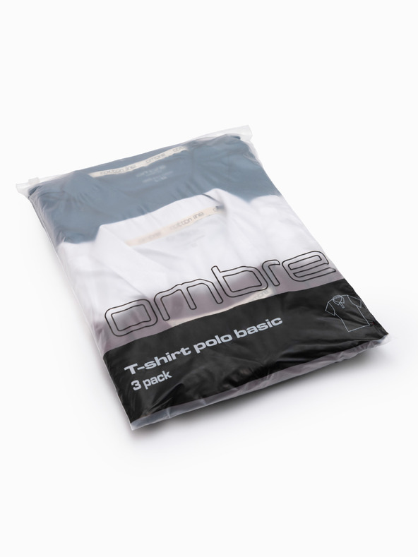 Ombre Clothing Férfi pamut pólóing BASIC - fehér/barna/sötétkék V4 OM-POBS-0171 Ombre Clothing