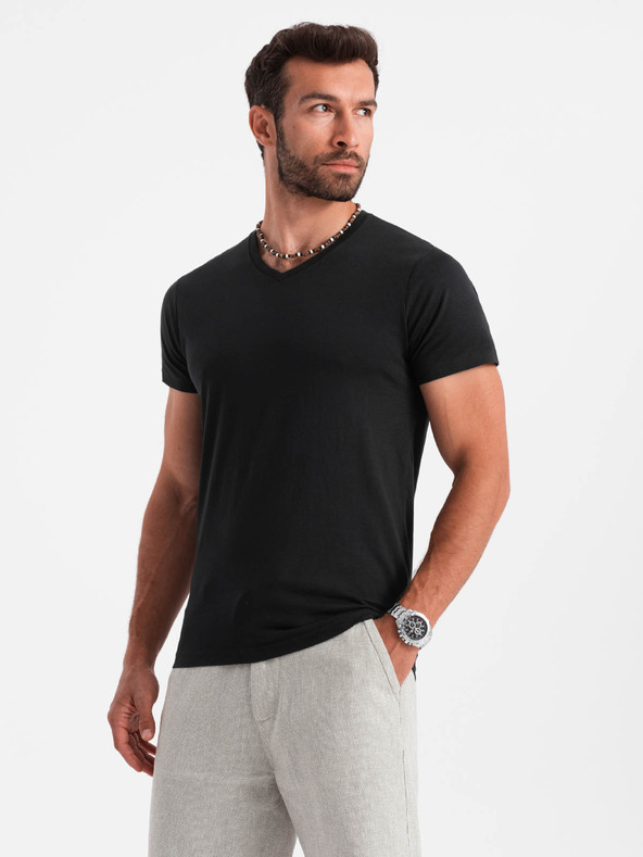 Ombre Clothing Fekete férfi v-nyakú alap póló Ombre Clothing