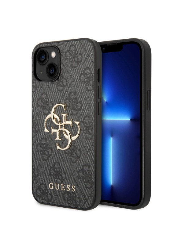 Guess Guess PU 4G fém logós fém hátlap iPhone 15 szürke készülékhez