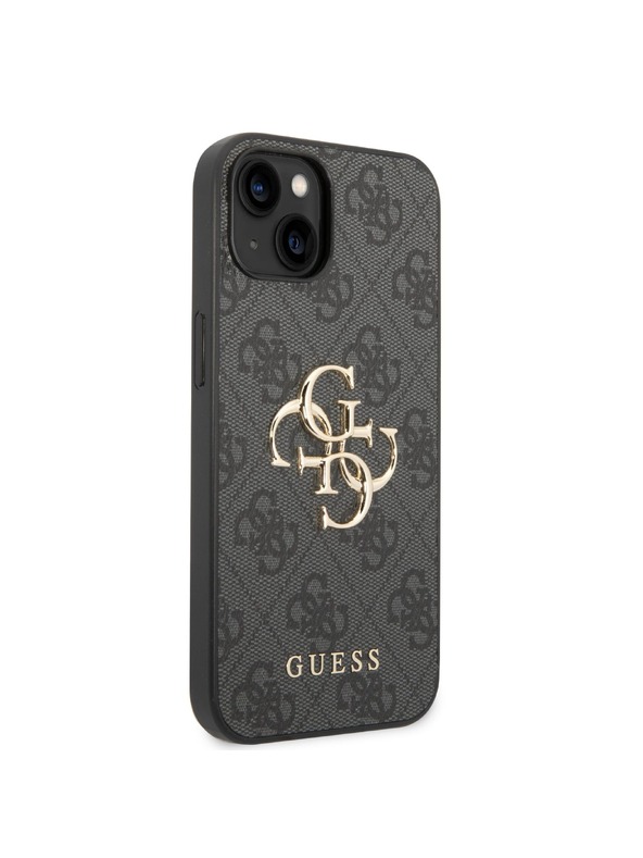 Guess Guess PU 4G fém logós fém hátlap iPhone 15 szürke készülékhez