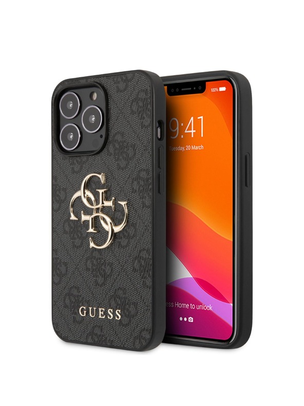 Guess Guess PU 4G fém logós hátsó borító iPhone 13 Pro Max szürke modellhez