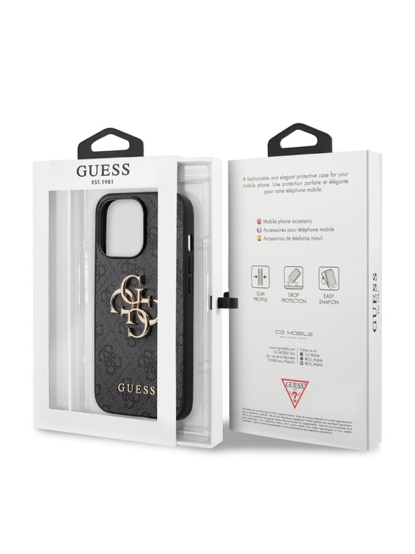Guess Guess PU 4G fém logós hátsó borító iPhone 13 Pro Max szürke modellhez