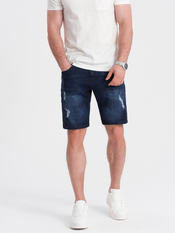 Ombre Clothing Sötétkék férfi farmer rövidnadrág lyukakkal Ombre ruházat