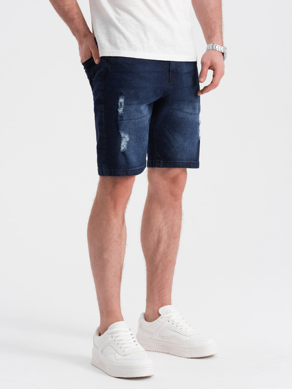Ombre Clothing Sötétkék férfi farmer rövidnadrág lyukakkal Ombre ruházat