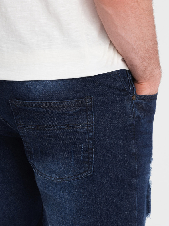 Ombre Clothing Sötétkék férfi farmer rövidnadrág lyukakkal Ombre ruházat
